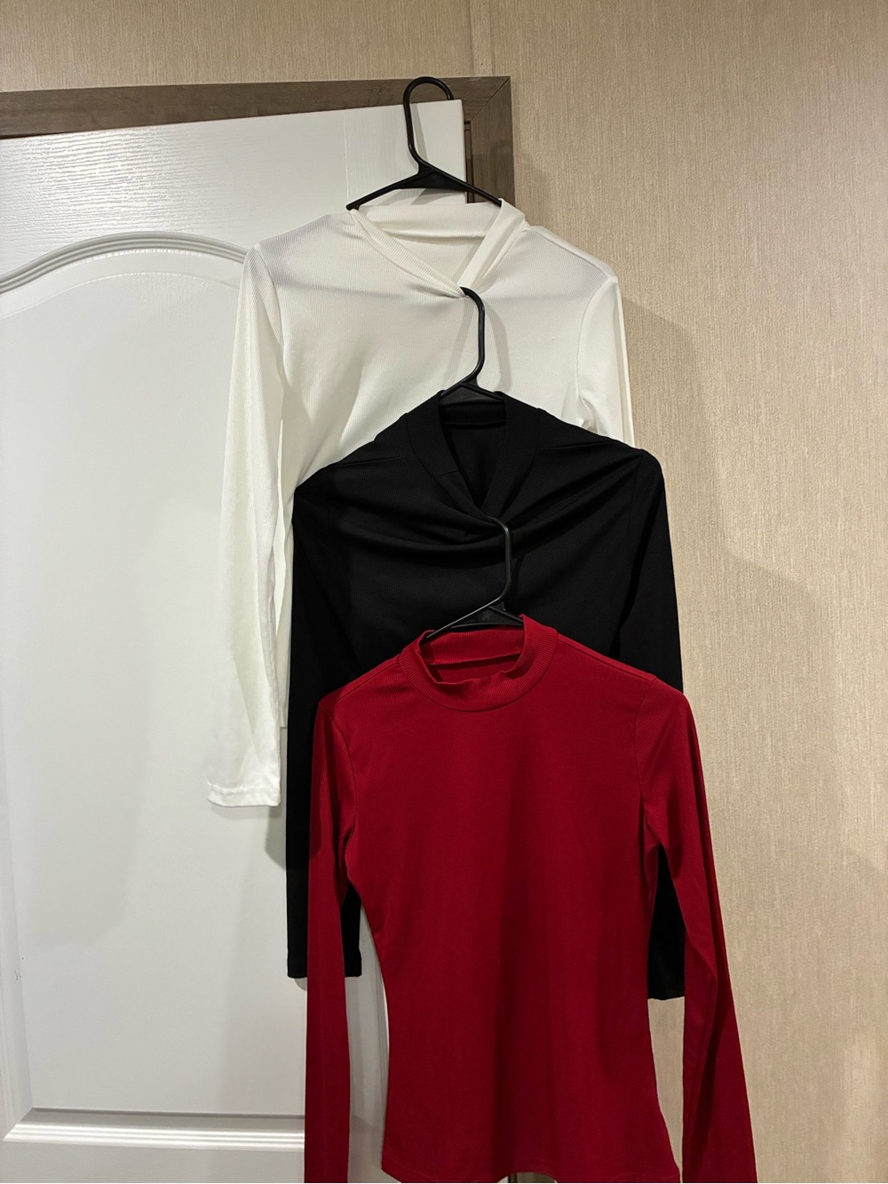 Women's Long-Sleeve Mock Neck Top Set- Red, Black & White